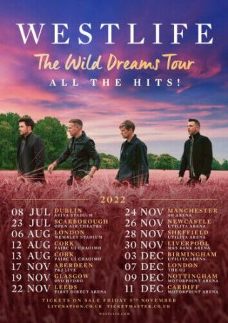 2022 Westlife Wild Dreams Tour Live Concert Dates Promo Sheet A4 Mini Poster