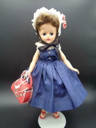 Vintage 1957 Vogue Jill Doll In Tagged Navy Blue Dress Hat Red Purse