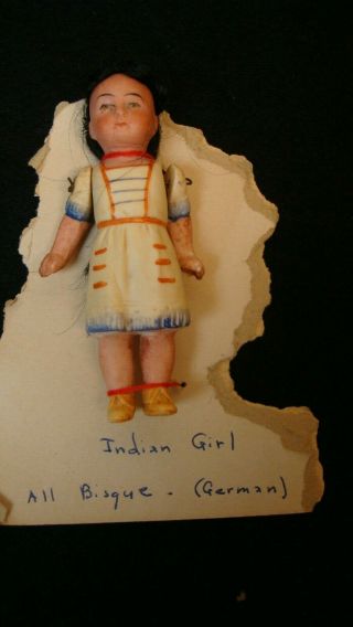 Antique All Bisque Indian Hertwig German Doll 4 Inches Molded Clothing