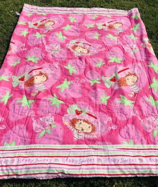 Reversible Strawberry Shortcake Blanket Fleece Throw Twin Bed Fun 83x64” Pink
