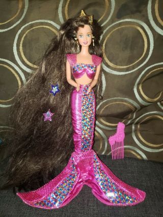 Vtg Jewel Hair Mermaid Teresa Barbie Doll Brunette Jewelry Outfit Stars Toy 1995