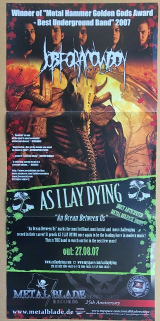 As I Lay Dying/job For A Cowboy/metal Blade Records Double Sided Poster Ex Con