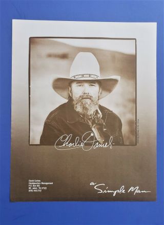 Org 1986 Charlie Daniels " Simple Man " Large Promo Booking Ad