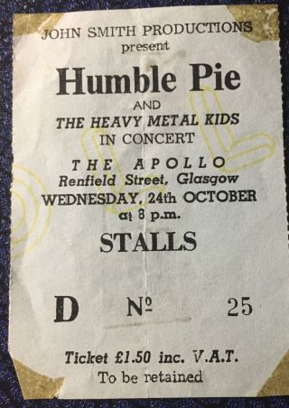 Humble Pie Heavy Metal Kids Concert Ticket Stub 10 - 24 - 73