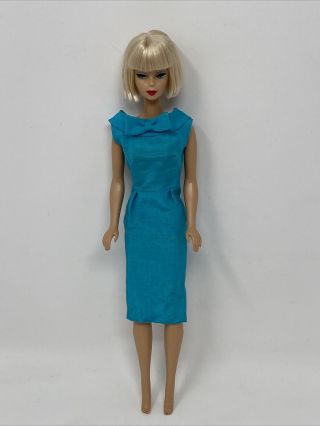 Vintage Mattel Barbie Clothes Doll Pak Outfit Turquoise Silk Bow Sheath Dress