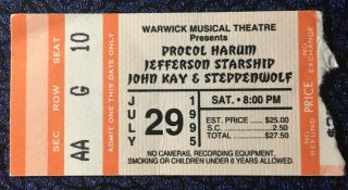 Procol Harum Jefferson Starship Steppenwolf Concert Ticket Stub 7 - 29 - 95