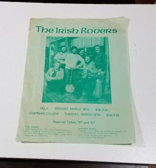 1977 The Irish Rovers Ucla & Chapman College Ticket Promo Flyer  8 1/2x11