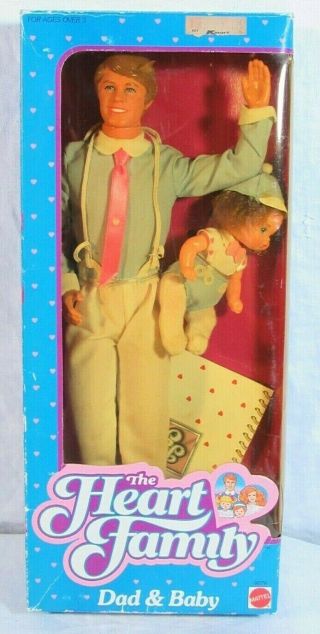 Vintage 1984 Mattel Heart Family " Dad & Baby " Doll Set 9079 - Nrfb