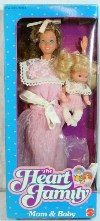 Vintage 1984 Mattel Heart Family " Mom & Baby " Doll Set 9078 - Nrfb