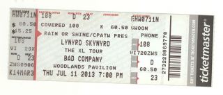 Lynyrd Skynyrd & Bad Company 7/11/13 Houston Tx Woodlands Pavilion Ticket Co