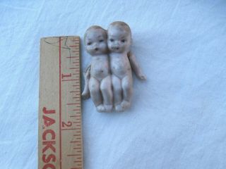 ANTIQUE MINIATURE GERMAN BISQUE BABY TWIN DOLLS - Doll House Doll,  1 5/8 