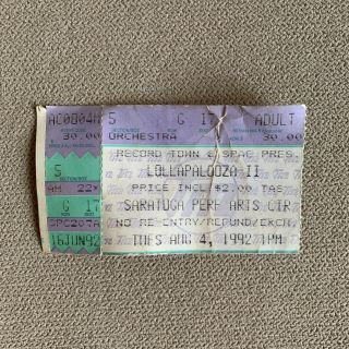 Lollapalooza Ticket 1992 Red Hot Chili Peppers,  Pearl Jam,  Soundgarden,  Stp