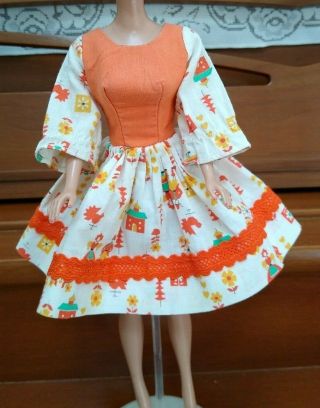 Vtg Premier Doll Togs Dutch Print Variation Dress Fits Barbie Clone Miss Suzette