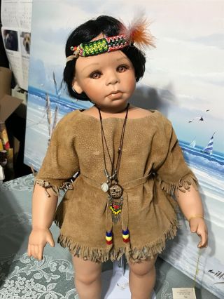 Fawn 19 " Native American Indian Girl,  By Kaye Wiggs,  Porcelain,  Leather Outfit