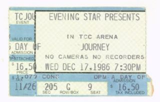 Rare Journey & Glass Tiger 12/17/86 Tucson Az Convention Center Ticket Stub