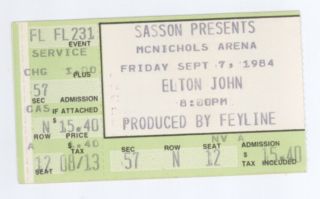 Rare Elton John 9/7/84 Denver Co Mcnichols Arena Ticket Stub