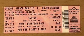 2007 Slayer Indianapolis Concert Ticket Stub Reign In Blood Jeff Hanneman 113 A