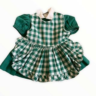 Cute Vintage Green School Dress W/checked Pinafore For 16 " Terri Lee Doll