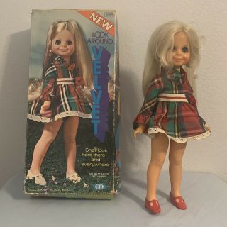 Vintage 1972 Ideal Look Around Velvet Doll With Box