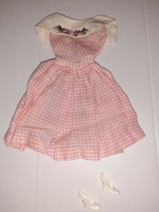 Vintage Barbie Doll 1626 Dancing Doll Pink & White Checked Dress 1965 Heels