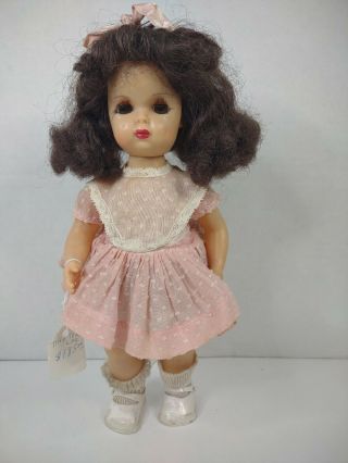 Vintage 1950s Tiny Terri Lee Doll 10 " Walker Light Brown Hair Pink Dress Dots