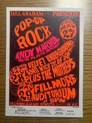 Fillmore Handbill/pc Bg - 8 - Rpc - G Velvet Underground,  Mothers,  Andy Warhol