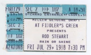 Rare Rod Stewart 7/29/88 Denver Co Fiddlers Green Ticket Stub