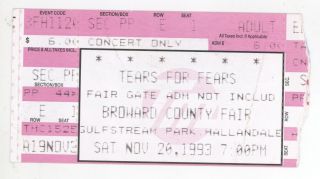 Rare Tears For Fears 11/20/93 Hollywood Fl Concert Ticket Stub Tff