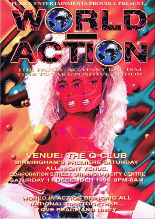 World In Action Pure X Rave Flyer Flyers A5 11/12/93 The Que Club Birmingham