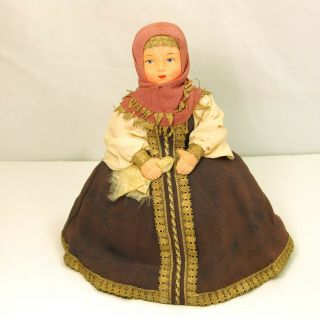 Vintage Russian Teapot Cozy Doll W/ Paper Tag 10 " Folk Art Lady Babushka