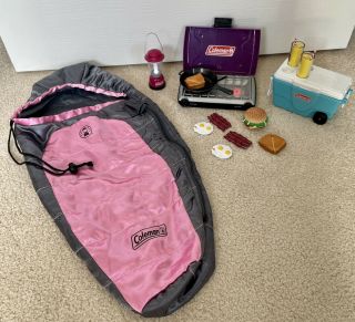Coleman Camping Gear Series For 18 " Doll: Stove Lantern Cooler Sleeping Bag Food