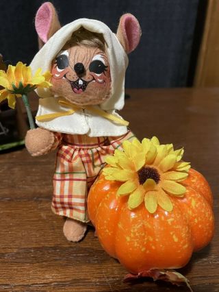 3 ANNALEE 8” Mice Mouse Pilgrim Dolls Figures Halloween Thanksgiving Pumpkin 2