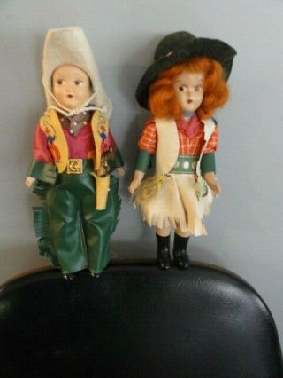 Vintage Pair Marcie Or Virga Dolls Cowboy Cowgirl Composition Western Clothes