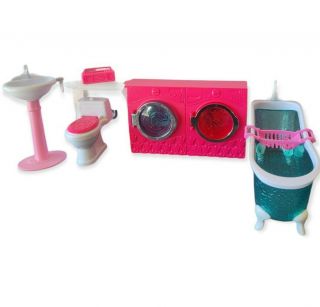 Mattel Barbie Laundry Washer Dryer W/ironing Board Bathtub Sink Toilet Stereo