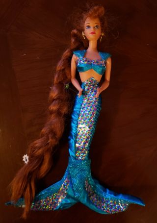 Jewel Hair Mermaid Barbie Midge Red Hair 1995 Outift & Jewelry