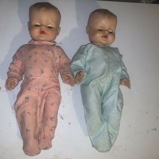 2 Vintage 1950’s Soft Rubber Baby Dolls Sleepy Eyes Molded Hair 18”