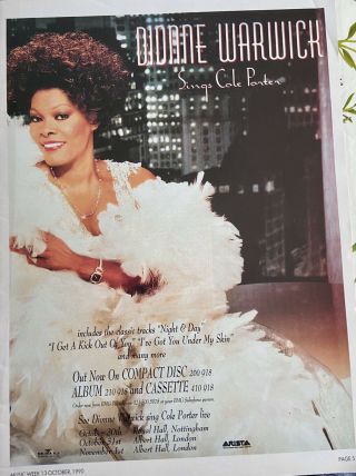 Dionne Warwick - Stunning Full Page 13” X 9” Large Promo Trade Advert 80’s Pop