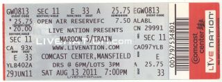Rare Maroon 5 & Train 8/13/11 Mansfield Ma Concert Ticket Boston