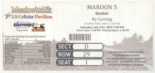 Rare Maroon 5 Guster Ry Cuming 7/31/10 Gilford Nh Big Concert Ticket X