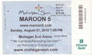 Rare Maroon 5 8/1/10 Mohegan Sun Casino Big Concert Ticket