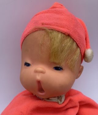 Vintage Mattel Baby Beans Boy Orange Bedsie Yawning Plush Doll Toy 11 " 1970