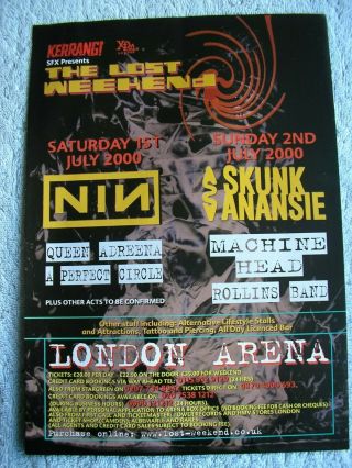 Lost Weekend Festival 2000 Advert - Skunk Anansie,  Nine Inch Nails Queen Adreena
