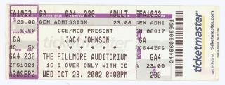 Cool Jack Johnson 10/23/02 Denver Co Fillmore Auditorium Concert Ticket