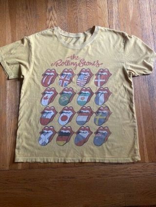 The Rolling Stones T - Shirt Size Medium Yellow Tongue Flags Charlie Watts