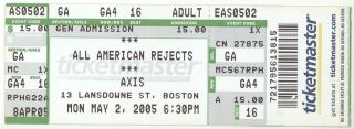 All American Rejects 5/2/05 Boston Ma Axis Club Concert Ticket