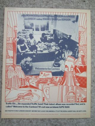 Rare Traffic Welcome To The Canteen Uk Poster/advert - Steve Winwood