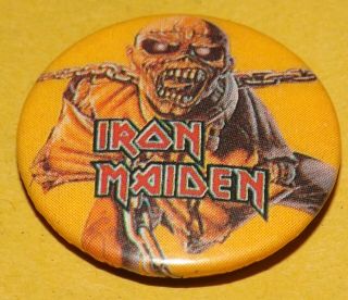 Vintage 25m Badge Pin Iron Maiden Heavy Metal Hard Rock Pinback Button Old Band