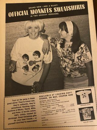 The Monkees,  Sweatshirts,  Full Page Vintage Promotional Print Ad