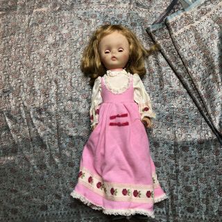 Vintage Vogue Doll Pink & Roses Dress With Hose And Shoes Sleepy Eyes