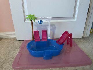 Mattel Barbie Glam Pool Doll Playset With Slide And Chairs And Barbies